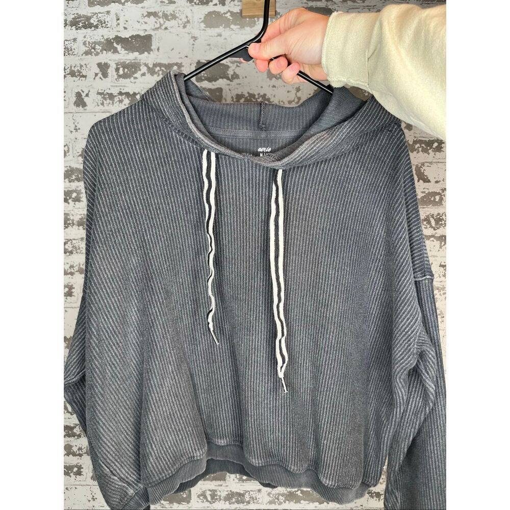 Aerie | women cropped gray ribbed hoodie